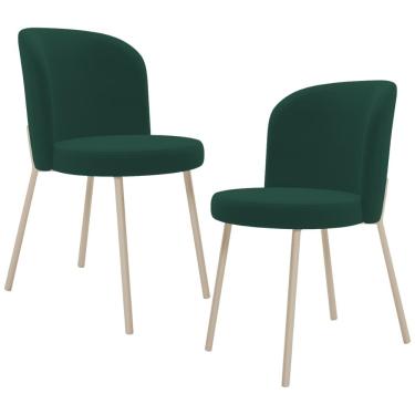 Imagem de Kit 02 Cadeiras para Sala de Jantar Cozinha Estofada Gavi Arena L02 Suede Verde Musgo - Lyam Decor