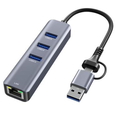 Imagem de Adaptador USB para Ethernet, adaptador de rede ABLEWE USB 3.0/USB C para RJ45 Gigabit LAN (1000Mbps), compatível com MacBook/Pro/Air, iPhone 15/16 Pro/Max, iPad Pro, Surface Pro, Windows 11/10/8/7