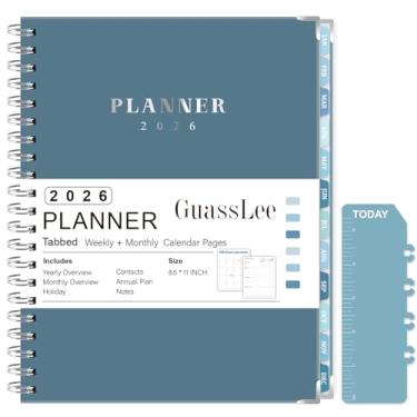 Imagem de GuassLee Agenda grande 2026, agenda semanal e mensal de janeiro de 2026 a dezembro de 2026, agenda de calendário de 21,6 x 28 cm com bolso traseiro, adesivos para material escolar de escritório em