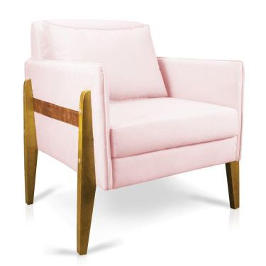Imagem de Poltrona Lana Suede Base De Madeira - D'Rossi Rosa Bebê