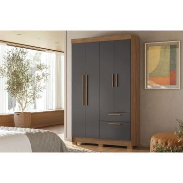 Imagem de Guarda Roupa Solteiro 4 Portas E 2 Gavetas C/ Pés Londrina 4.2 Jatobá/grafite - Santos Andirá