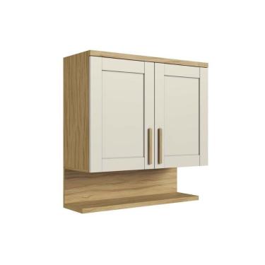 Imagem de Armário Aéreo P- Cozinha Riesling C- 2 Portas E Prateleira 80cm Amendoa-off White - Ronipa