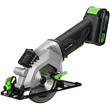 Imagem de GALAX PRO Mini serra circular, 3400RPM, CC 20V 4-1/5.1 cm, bateria 2.0Ah, guia laser, guia de rasgo, 2 peças de lâminas (24T+ 60T), profundidade máxima de corte 1-11/40.6 cm (90°), 1-1/20.3 cm (45°