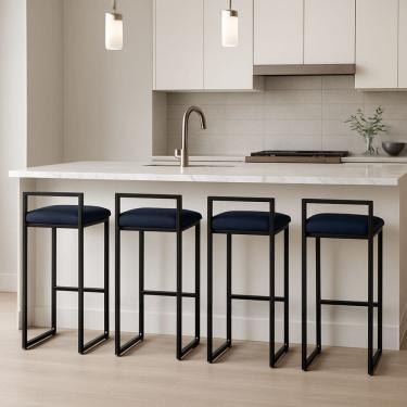 Imagem de Kit 4 Banqueta Cozinha Corino Bancada Industrial Cuba Gourmet