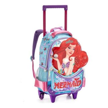 Imagem de Mochila Escolar De Rodinhas Mermaid Infantil Feminina Denlex Cor Água
