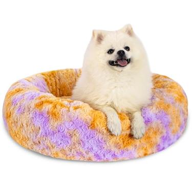 Imagem de SM4BED Cama calmante para cães pequenos e médios, cama redonda antiansiedade de pelo sintético de pelúcia macia, antiderrapante, lavável, para animais de estimação de até 13,6 kg