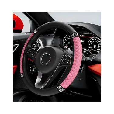 Imagem de ZNDAW Capa de volante de carro brilhante, protetor de volante de couro macio com strass, antiderrapante, universal, para mulheres e meninas (rosa)