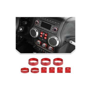 Imagem de JeCar Capas de botão de interruptor de alumínio de 9 peças para Jeep Wrangler JK JKU 2012-2018 acessórios capa de botão de interruptor de janela, capa de botão de interruptor de CD de ar condicionado