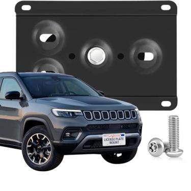 Imagem de Moldura de placa frontal resistente compatível com Jeep Compass MP/552, Grand Cherokee WK2, Grand Cherokee 4xe WL, Grand Wagoneer WS, Wagoneer WS, suporte de grade antifurto