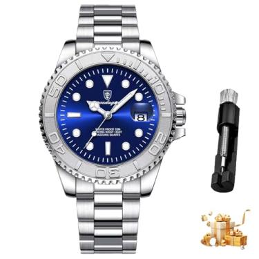 Imagem de Relógio Cronógrafo Masculino para Negócios, Relógio de Quartzo em Aço Inoxidável, Exibição Automática de Data, Azul Prateado 680