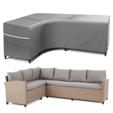 Imagem de Rosefray Capa seccional em forma de L para ambientes externos - 600D capa de sofá secional para pátio, impermeável, capas de móveis para deck, gramado, quintal, 203 cm x 264 cm, cinza virado para a