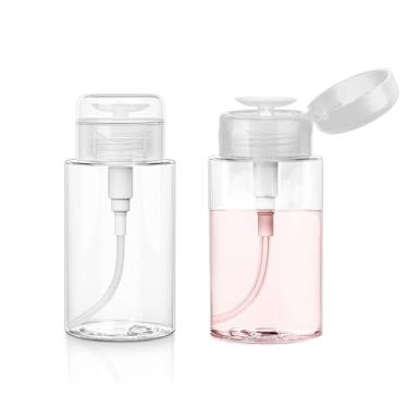 Imagem de YMCLUB Embalagem com 2 frascos grandes de 290 ml com dispensador de álcool – Recipientes de plástico recarregáveis transparentes para esmalte e cosméticos