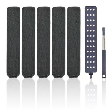 Imagem de Yuibthr Limpador de poeira retrátil com 5 panos de microfibra – espanador extensível de cabo longo para móveis sob a geladeira, sofá-cama