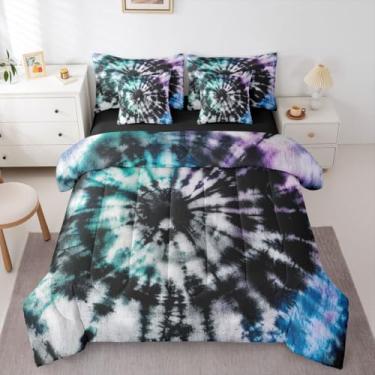 Imagem de Erosebridal Conjunto de edredom étnico tie dye em uma bolsa, tamanho solteiro, 7 peças, boêmio, espiral, decoração de quarto de crianças, meninos, meninas, adolescentes, adultos, lençol com lençol