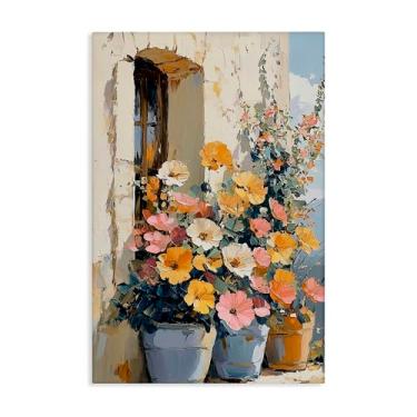 Imagem de Stupell Industries Arte de parede com flores coloridas na borda de pedra, design de Gina Kelly, 91 x 61 cm