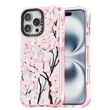 Imagem de Rosarnnah Capa para iPhone 16 Pro fofa - compatível com Magsafe - Capa de telefone à prova de choque com proteção contra quedas de grau militar de 6 m - Design engraçado de flor de cerejeira (6,5 cm