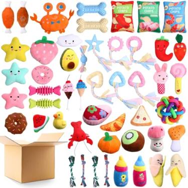 Imagem de Lenwen Conjunto de 50 brinquedos de Natal para cães de pelúcia fofos de pelúcia com cordas, brinquedos de mastigar para filhotes pequenos e médios, animais de estimação, dentição e mastigação