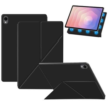 Imagem de Capa para Samsung Galaxy Tab S11, capa KONXISA com suporte de múltiplas dobras, couro PU premium e capa de adsorção magnética, resistente a arranhões e à prova de choque, preta