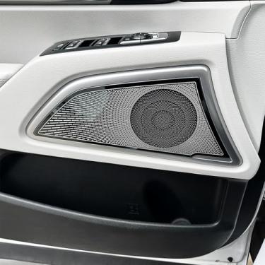 Imagem de 4 peças de capas de acabamento de alto-falante de porta interna cromada estilo aço inoxidável capa de alto-falante de porta interior de carro, compatível com acessórios Kia Telluride 2020-2024 (preto)