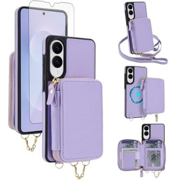 Imagem de Capa de telefone para Samsung Galaxy S25 Edge carteira com zíper capa de bolsa protetora de tela transversal alça de cordão 2 em 1 magnética destacável bloqueio RFID Flip S25Edge 25S S 25 25Edge