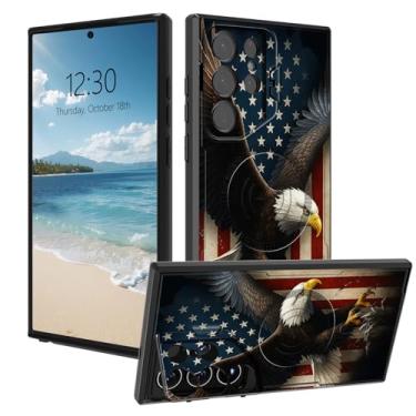 Imagem de AIRWEE Capa magnética robusta para Samsung Galaxy S25 Ultra, capa protetora de camada dupla à prova de choque com suporte de câmera oculta para Galaxy S25 Ultra de 6,9 polegadas, bandeira americana