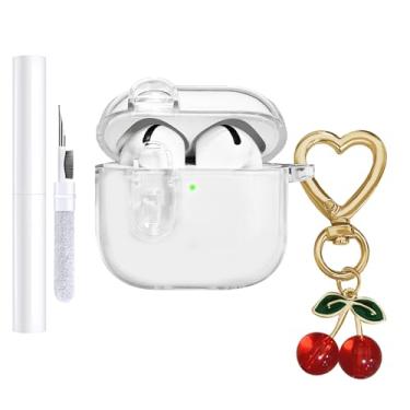 Imagem de AZGYIAI (com trava de segurança) capa transparente compatível com Apple Airpods 4 capas 2024 femininas, TPU macio transparente Airpods 4ª geração, capas para meninas Cherry chaveiro para Airpod iPod
