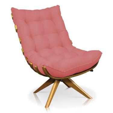Imagem de Poltrona Giratória Costela Linho Whiski Rosê Base de Madeira MM30 M11 