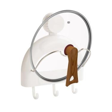 Imagem de Organizador de tampa de panela de cozinha | Suporte de parede com tampa de - Bandeja de drenagem removível, sem perfuração, armazenamento doméstico para panelas, tábua de cortar e de