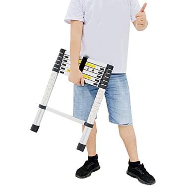 Imagem de OKUOKA Escada telescópica compacta poderosa para uso doméstico ou de emergência, escadas de extensão telescópica dobráveis para trailer, loft, sótão e telhado, escada retrátil de alumínio (tamanho