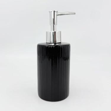 Imagem de Porta Sabonete Líquido 350ml em Cerâmica Branca – Frasco Redondo com Válvula Prata para Banheiro e Lavabo | Elegante e Durável(KB3102 PRETO)