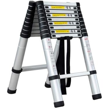 Imagem de OKUOKA Escadas, escada telescópica para sótão, escada de extensão de alumínio dobrável, extensível, moldura A, multiuso para uso externo/3,8 + 3,8 m