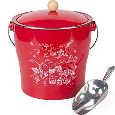 Imagem de GNHGDFFDF Balde de gelo, balde de gelo vermelho, aço inoxidável, seco, cerveja, balde de armazenamento em camadas, champanhe, design elegante de aço inoxidável