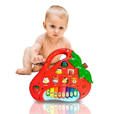 Imagem de Piano Teclado Musical Infantil Com Luz Eletrônica Sons De Animais E 17 Teclas Morango Brinquedo Educativo Para Bebê Criança