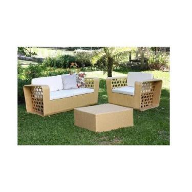 Imagem de Poltrona Para Área Externa Sofá De 2 Lugares E Mesa Fibra - Sarah Móve