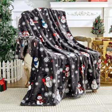 Imagem de Edenleaf Manta de Natal cinza - manta de inverno de lã macia e aconchegante, cobertor de férias com design de boneco de neve e floco de neve, 152 x 203 cm, cinza