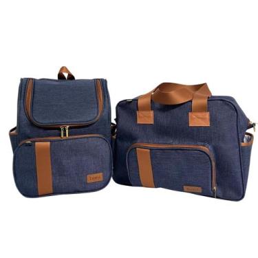 Imagem de Kit 2 Peças Bolsa Mochila Maternidade Linho Premium 2 Peças Impermeáve