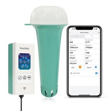 Imagem de kactoily Monitor de piscina inteligente, testador digital de água para medir pH, ORP, cloro, TDS, salinidade e muito mais, monitoramento em tempo real, ideal para piscinas, banheiras de hidromassagem