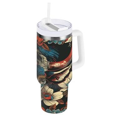 Imagem de xigua Copo Highland Cow 1,134 g com tampa e canudo, aço inoxidável de vácuo duplo isolado garrafa de água esportiva suporte para copo de café de viagem à prova de vazamento para bebida gelada