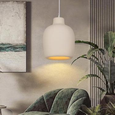 Imagem de Lustre estilo pastoral para mesa de jantar, luminária pendente cinza E27 com cúpula em poliestireno em formato de vaso, design wabi sabi, ideal para cozinha, ilha, quarto e sala de estar (ci