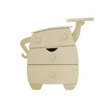 Imagem de Caixa de joias de madeira, organizador de joias de pinho com 3 gavetas, design destacável, personalizado, estojo de joias compacto e portátil para colar, anel, pulseira creme