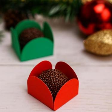 Imagem de Forminhas Para Doces Finos Brigadeiros - Forminhas 4 Pétalas Vermelho e Verde, Festas Aniversários Casamentos Decorações Natalinas (400 Vermelho/Verde)