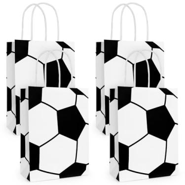 Imagem de Lemicin Pacote com 12 sacos de presente de futebol para crianças, lembrancinhas de futebol, sacos de papel com alça para lembrancinhas de festa, porta-petiscos, saco de papel kraft para decoração de