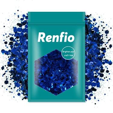 Imagem de Renfio Purpurina grossa azul, 100 g (100 g) pó fino misto PET floco de lantejoulas iridescentes para artesanato de resina, pintura de ornamento de copo, corpo de cabelo, decoração de casamento - azul safira