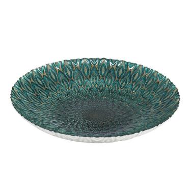 Imagem de Centro de Mesa Decorativo de Vidro Peacock Verde C/Dourado 40x7cm Wolff