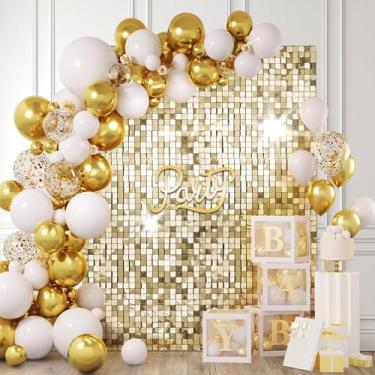 Imagem de 24 peças de painel de fundo de parede brilhante dourado claro - pano de fundo de parede com lantejoulas de 10 x 15 m, pano de fundo para foto para casamento, aniversário, aniversário e decoração de