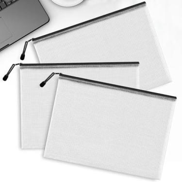 Imagem de Pacote com 3 sacos de malha com zíper A4 sacos de arquivo de plástico com zíper para escritório, viagem, material escolar, organização doméstica, armazenamento