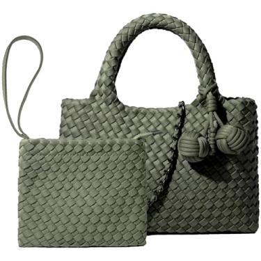 Imagem de OUYGZOU Bolsa feminina de tecido com bolsa de moedas, bolsa transversal pequena de corrente dobrável, bolsa de ombro moderna, bolsa Hobo, Verde embaçado