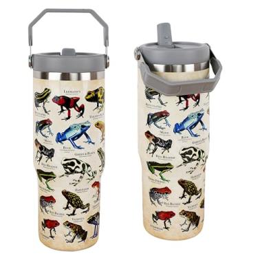 Imagem de Copo de aço com alça vertical de palha com fluxo de gelo Flip Tumbler 850 g, copo de sapo isolado garrafa de água fácil de transportar, bom para casa/escritório, melhor para viagens/carro/acampamento