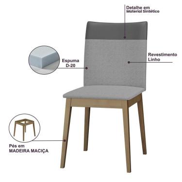 Imagem de Conjunto 6 Cadeiras Cristal Linho Com Pés De Madeira Maciça Neblina/cinza Neblina/cinza