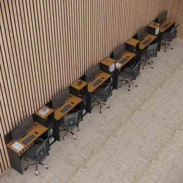 Imagem de Conjunto De Escritório Tech 5 Livreiro E 6 Mesas 90cm - Vian - Preto E Cedro Preto E Cedro